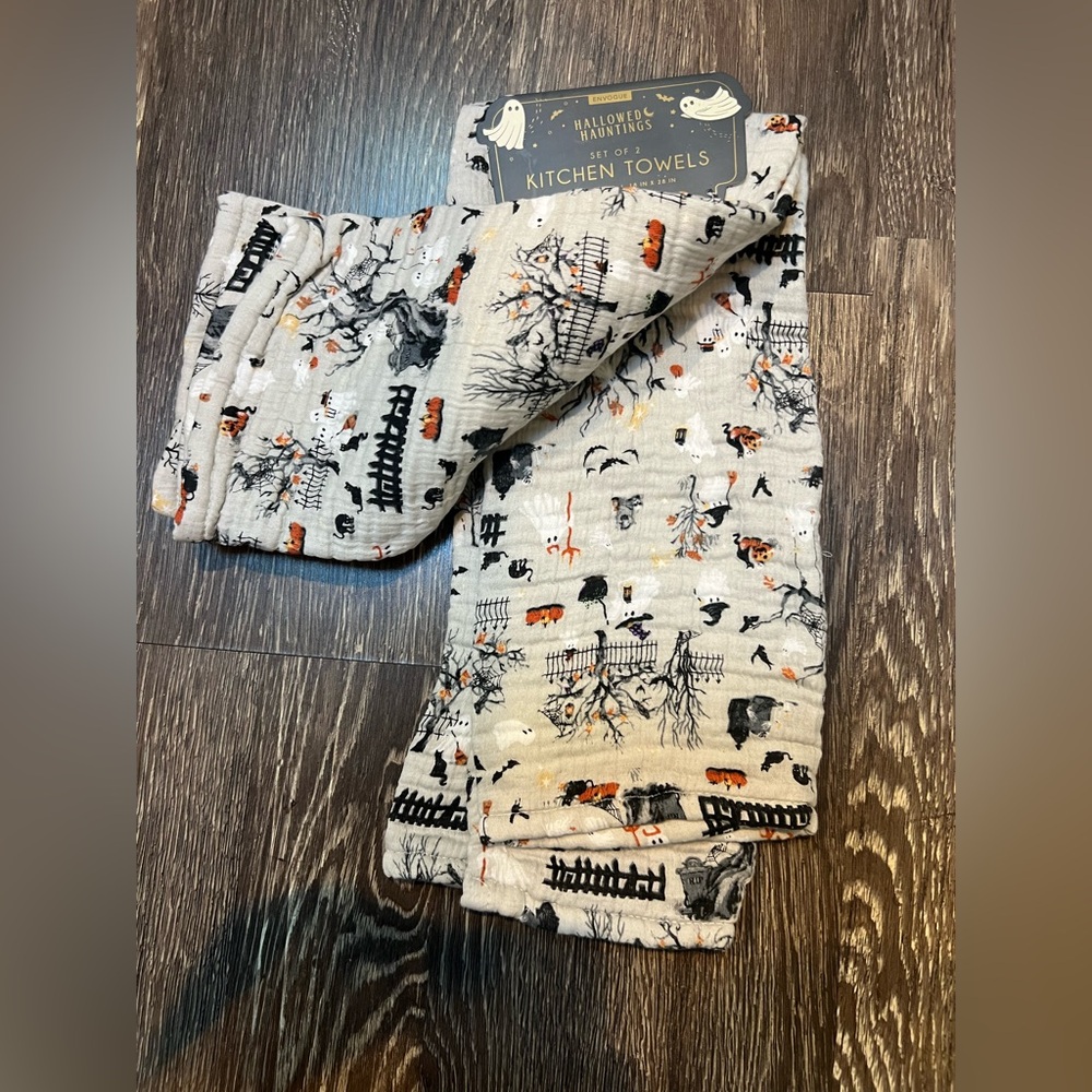 Envogue Halloween Kitchen Towels - Black and Orange - Picture 3 of 3